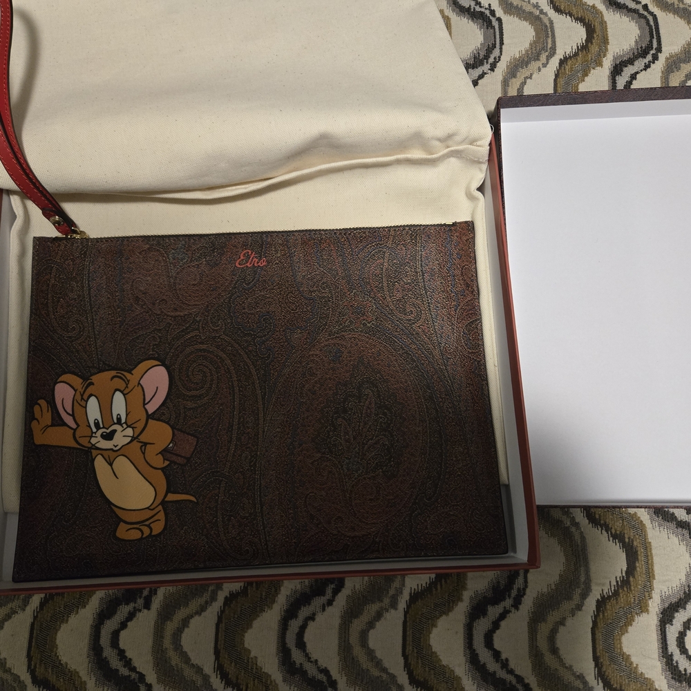 Etro Brown Clutch with Cartoon Design